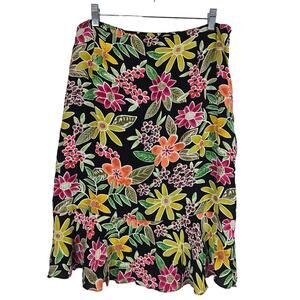 Chico's Design Ruffle Hem Vibrant Floral Knee Length Skirt 3 - L
